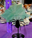 Green Aventurine Crystal Web on Black Metal Spider Display Stand 🕷️🕸️💚