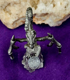 Vintage Antique Pewter Dragon Skeleton Figurine Holding Crystal Sphere 🔮✨🐲🐉💀☠️