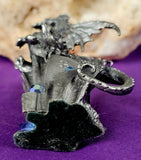 Vintage Antique Pewter James Land Dragon Figurine w/Blue Gems & Red Eyes 🐉🐲✨🩸🏯