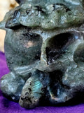 XXL Labradorite Crystal Cat Sitting on Skull Statue ☠️💀🐈🐾✨🤩
