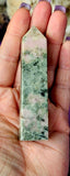 American Rhodonite aka Pink Opal & Green Tourmaline Obelisk Crystal Tower 💚✨😍🤯🩷