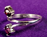 925 Sterling Silver Round Cut Garnet & Ruby Bypass Ring ❤️✨💎💍🩷