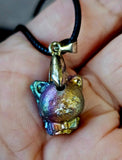 Rainbow Titanium Bismuth Crystal Kitty Cat Necklace ✨🐾🐈📿🌈