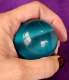SM. Teal Cat Eye Crystal Sphere 👁️✨😻🔮🐈🩵