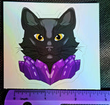 LG. Cute Black Cat w/Purple Crystals Vinyl Sticker 💜🐾✨🐈‍⬛🥰