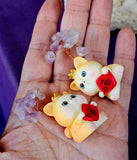 Cute Kitty Holding Red Sign w/Amethyst Crystal Wire Wrapped Tree Figurine 💜☪️😻🐈🐾🍒♥️