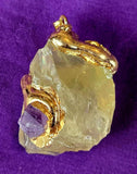 Raw Yellow Fluorite w/Amethyst Crystal w/Gold Coated Wrap Necklace ✨📿💜💛