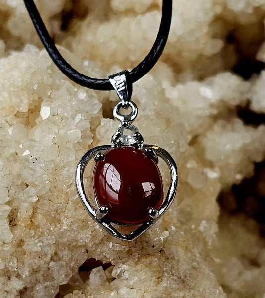 Sterling Silver Carnelian Crystal Heart Necklace