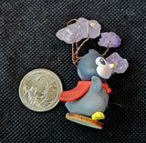 Happy Penguin in Cape w/Wire Wrapped Amethyst Crystal Tree 🌳🐧💜