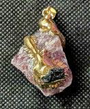 Raw Strawberry Quartz w/Black Tourmaline Gold Coated Necklace 📿🍓🩷🖤✨