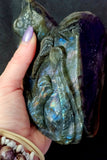 LG. Rainbow Flash Labradorite Crystal Lizard Basking on Rock Carving #1 🦎🩶🌈🪨✨🤩