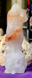 XL Red Hematoid Quartz Crystal Kitty Cat Sitting on Skull ☠️💀🐈🐾🤩✨🤯💎🤍❤️