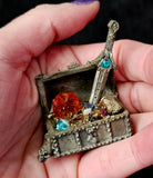 Spoontiques Pewter TREASURE CHEST - SWORD JEWELS SKULL - 2 1/2" Figurine #MR839