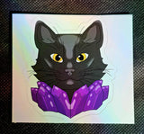LG. Cute Black Cat w/Purple Crystals Vinyl Sticker 💜🐾✨🐈‍⬛🥰