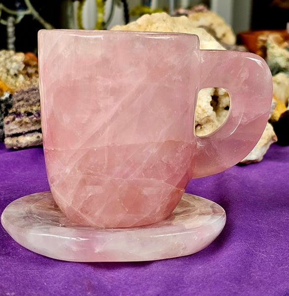 Solid Rose Quartz Crystal Coffee Mug or Tea Cup with Saucer 🩷🍶🍵☕🌹🤩