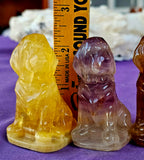 MD. Banded Rainbow Fluorite Crystal Dog Figurine 💛🐶 🐕 🌈💜