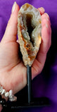 Malawi Nagbu Agate Crystal Geode Half on Black Metal Display Stand 😍🤯🤩🪨✨🖤