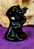 Black Obsidian Kitty Grim Reaper w/Garnet Crystal Raven Figurine 😍🐦‍⬛✨🥹🐈💀