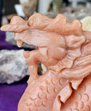 XL Peach Calcite Crystal Asian Themed Dragon Statue ✨ 🤩 🤯 🐲🐉🧡🍑