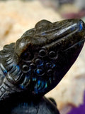 LG. Rainbow Flash Labradorite Crystal Lizard Basking on Rock Carving #2 🦎🩶🌈🪨✨🤩