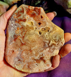 MD. Polished/Raw Pink Amethyst Crystal Slab w/Hematoid Inclusions on Custom Metal Stand ♥️🌸✨🥰🩷