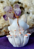 Nine Tails Holding a Heart w Wire Wrapped Amethyst Crystal Tree 💜🥹🌳🐈