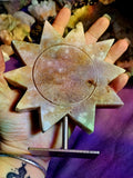 LG. Pink Amethyst Crystal Sun Carving on Rose Gold Colored Metal Display Stand 🌞🩷✨🌻