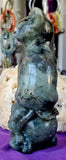 XXL Labradorite Crystal Cat Sitting on Skull Statue ☠️💀🐈🐾✨🤩