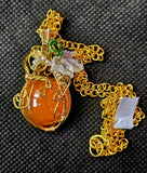 Handcrafted Wire Wrapped Sunstone Cabochon Crystal Pumpkin Necklace 📿✨🎃⚜️