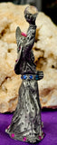 LG. Vintage Antique Pewter Wizard Figurine w/Gems & Sphere 🔮✨💜🧙‍♂️🧙‍♀️🪄