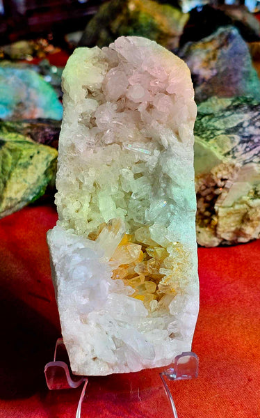 LG. Raw Snow Quartz Crystal Cluster w/Iron Staining 🌨️🧡❄️