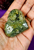 Prehnite w/Black Tourmaline & Vugs Crystal Puffy Heart 💚✨🤩🖤