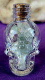 Green Fluorite Crystal Chips in Skull Shaped Glass Bottle w/Cork ☠️💀✨💚🍏