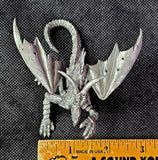 LG. Vintage Antique Pewter Dragon Wearing Armor Detailed w/Green Eyes 💚🐉🐲🩶