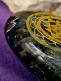 XL Labradorite Crystal Palmstone w/Golden Etched Engraving 🤩✨🌟⚜️💙💠