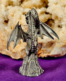 Vintage Antique Pewter Dragon Figurine w/Crystal Sphere Red Eyes 🐲❤️🐉🩶