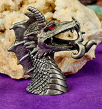 Vintage Antique Pewter Dragon Bust Figurine w/Red Eyes 🐲❤️🔥🩶🐉