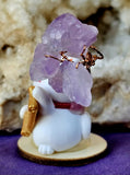 Happy Kitty Holding Scroll w/Wire Wrapped Amethyst Crystal Tree 💜🌳📜😸🪙🧧🐈