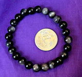 Silver Sheen Obsidian Crystal Stretch Bracelet 📿✨🖤🩶✨