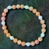 Handcrafted Peach Moonstone & White  Jade Crystal Stretch Bracelet 🤍✨📿🍑