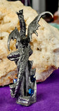 Vintage Antique Pewter James Land Dragon Figurine w/Blue Gems & Red Eyes 🐉🐲✨🩸🏯