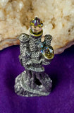 Vintage Antique Pewter Tall Castle on Hill. W/Multiple Crystal Balls Figurine ✨🏰🏯🔮🪨🩶