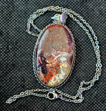 SS925 Stunning Unique Oval Shaped Mexican Lace Agate Crystal Pendant w/Stainless Steel Chain 📿✨💜💎