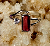 925 Sterling Silver Ring with Rectangular Pink Tourmaline & Round White Sapphire Gemstones ✨🤍🩷💍
