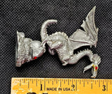 Antique Vintage Pewter Dragon Perched on Skull Figurine w/Red Eyes