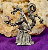 Vintage Antique Pewter Dragon Figurine w/Crystal Sphere Red Eyes 🐲❤️🐉🩶