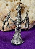Vintage Antique Pewter Dragon Skeleton Figurine Holding Crystal Sphere 🔮✨🐲🐉💀☠️