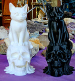 LG. 3D Printed Cat Perched on Skull Decor