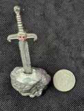 Vintage Antique Pewter King Arthur Excalibur Sword in Stone Figurine ✨⚔️🗡️🤺🪨🩶