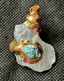 Raw Clear Quartz w/Turquoise Crystal Gold Wrapped Necklace 📿✨🩵🪨🤍